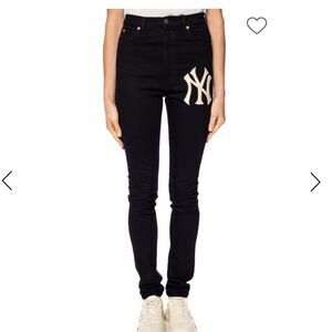 GUCCI x MLB | NEW YORK YANKEES Black Tapered Leg Skinny Jeans NEW Women’s 30